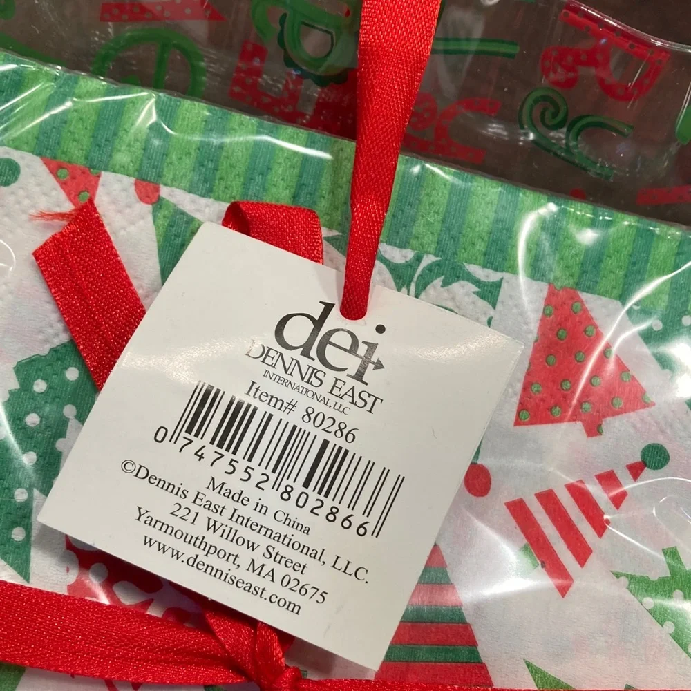 Festive Christmas Party Napkins Set with Red Ribbon